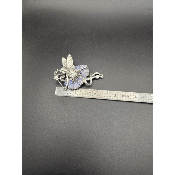 Vtg Signed JJ Jonette Pewter Fairy Nymph Rhinestone Star Blue Sparkle Pin Brooch - Picture 4 of 5